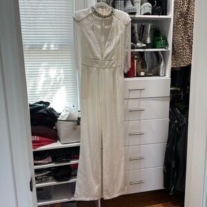 White fringe sleeve jumpsuit